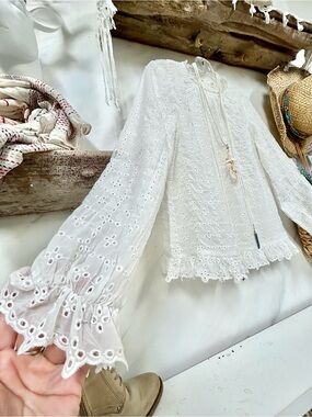 Cottagecore Eyelet Peasant boho ruffled Blouse shabby chic prairie Country vibe
